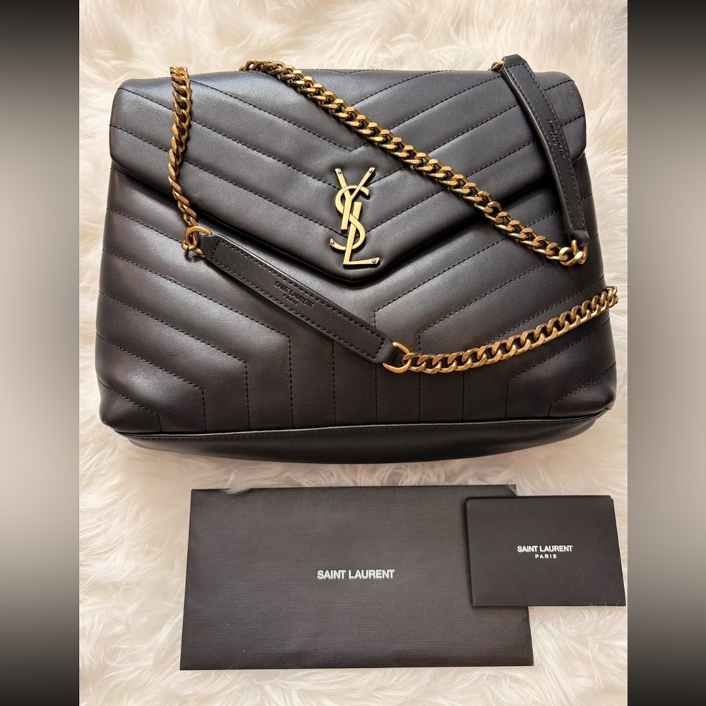 Large Yves Saint Laurent Black and Gold Quilted Shoulder Bag large - Picture 6 of 16